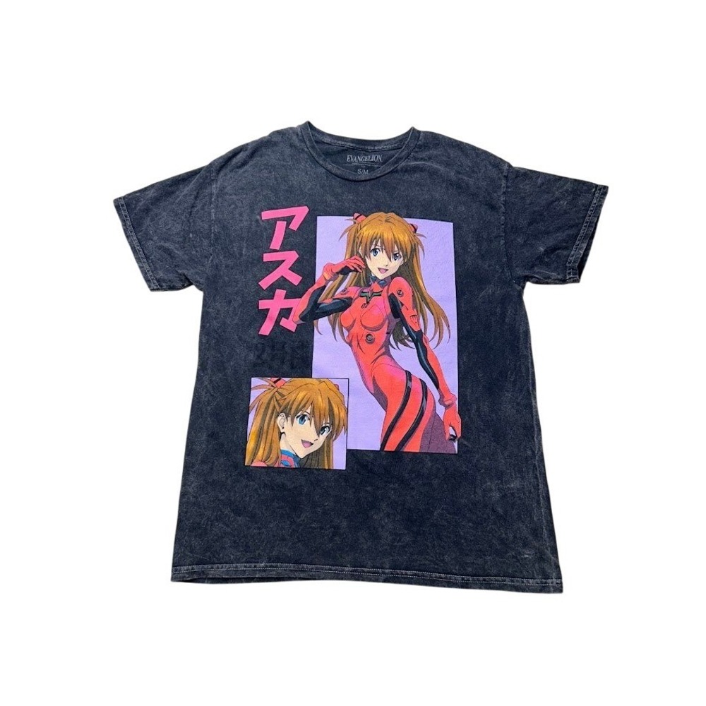 Evangelion Asuka Langley Soryu Graphic T-Shirt‎ Acid Wash Charcoal Gray S/M